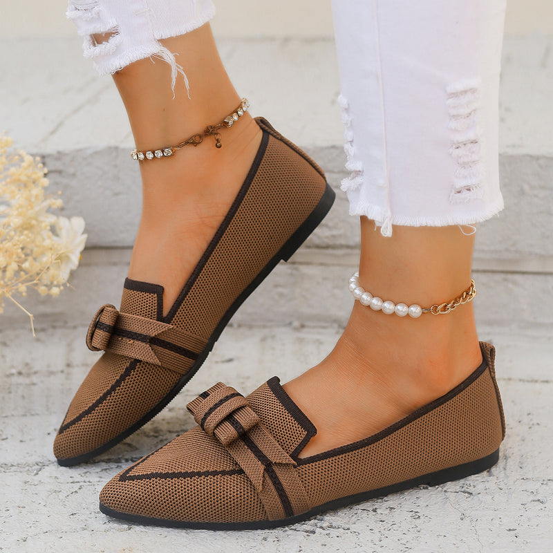 Lågklackade Slip-On Skor för Dam i Tyg med Rosettdetalj och Gummisula