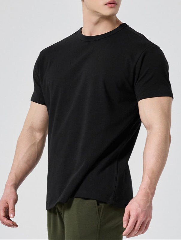 Herr T-shirt Kort Ärm Rund Hals Enfärgad Atletisk Passform