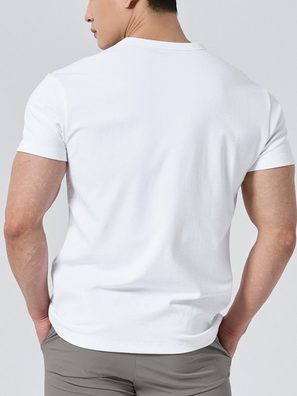 Herr T-shirt Kort Ärm Rund Hals Enfärgad Atletisk Passform