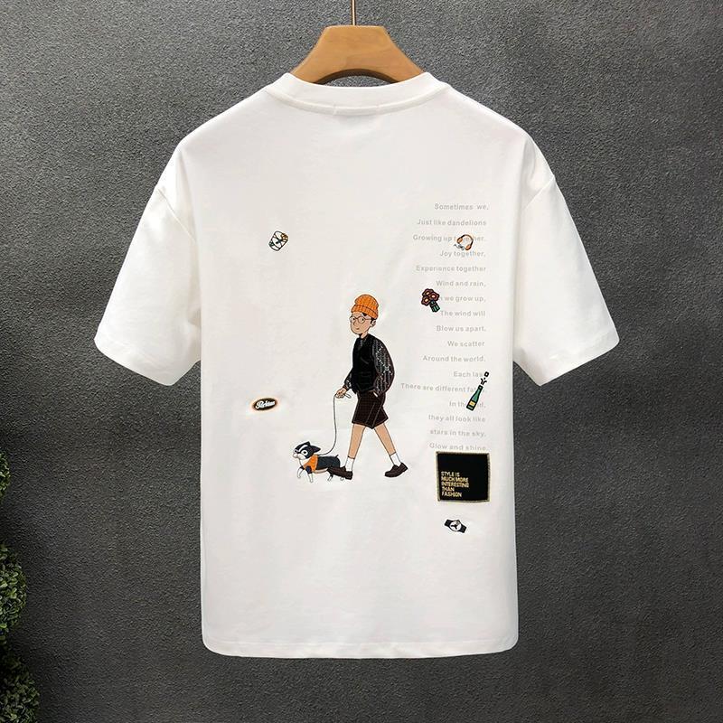 Herr T-shirt med Korta Ärm, Lös Passform, Tecknad Tryck, Pullover, Rund Hals