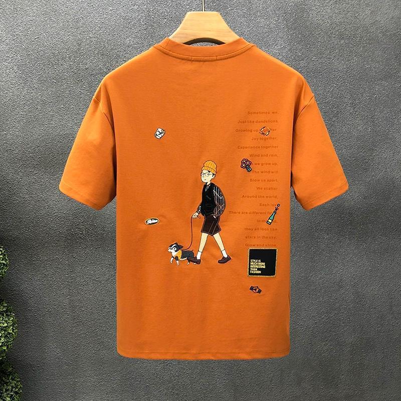 Herr T-shirt med Korta Ärm, Lös Passform, Tecknad Tryck, Pullover, Rund Hals