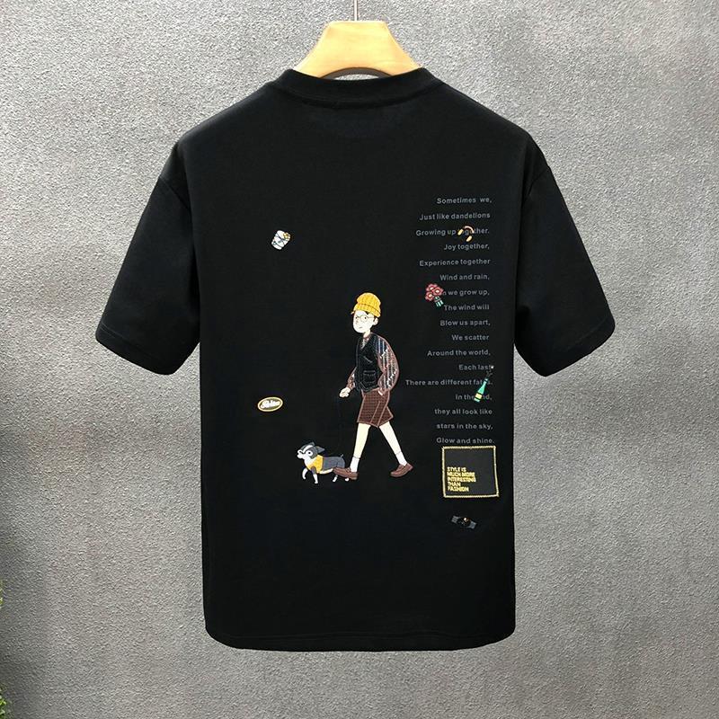 Herr T-shirt med Korta Ärm, Lös Passform, Tecknad Tryck, Pullover, Rund Hals