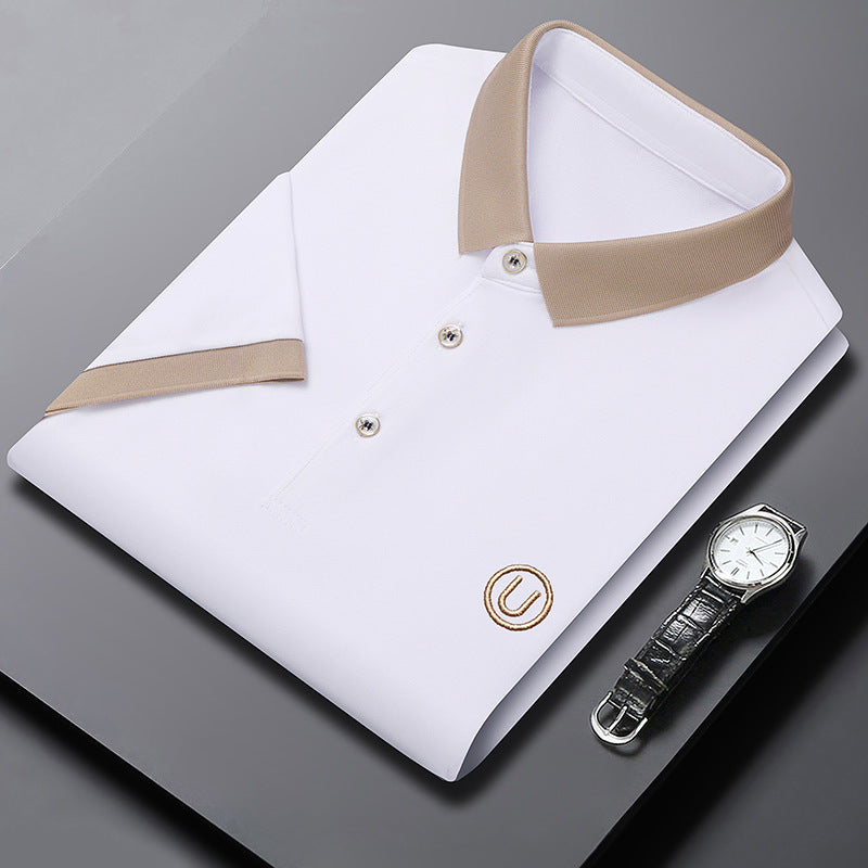 Herrpoloshirt i enfärgad, kortärmad med slits i fållen och strukturerad krage