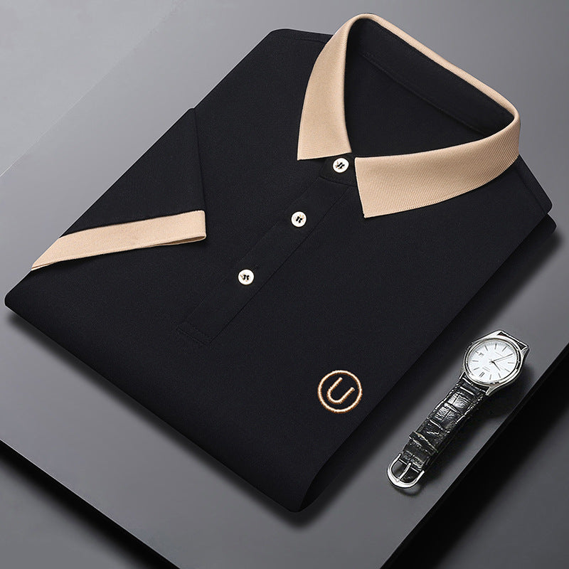 Herrpoloshirt i enfärgad, kortärmad med slits i fållen och strukturerad krage