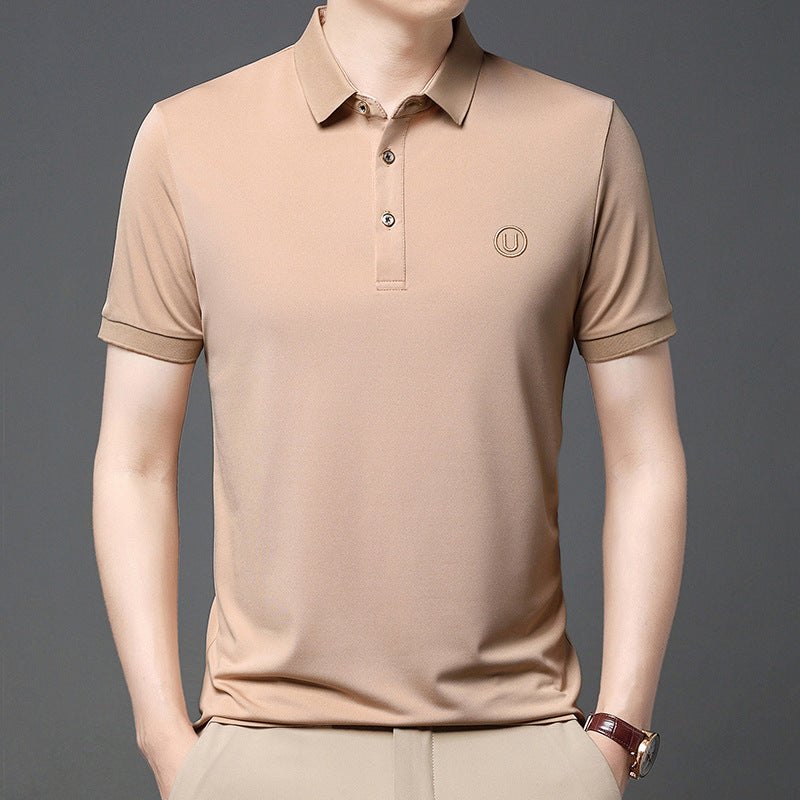 Herrpoloshirt i enfärgad, kortärmad med slits i fållen och strukturerad krage