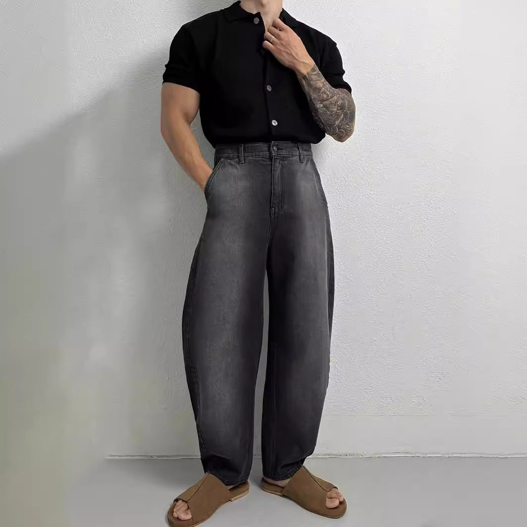 Herrskjorta Med Lös Stickning Och Kort äRm, Ventilerande Och Lätt Tyg