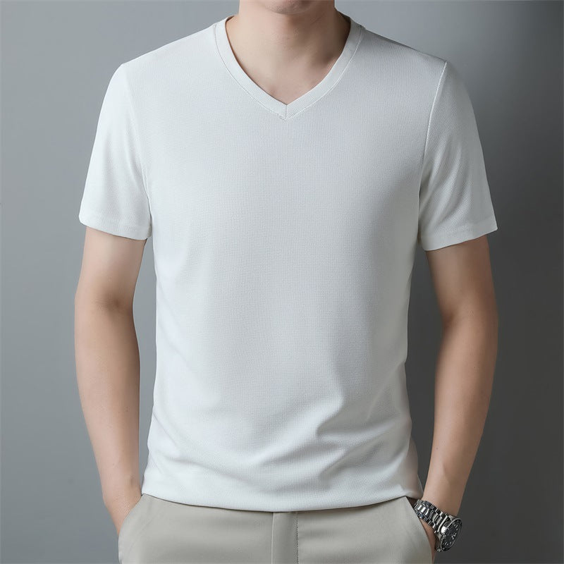Herr sommar-T-shirt med V-ringning och kort ärm i lätt tyg