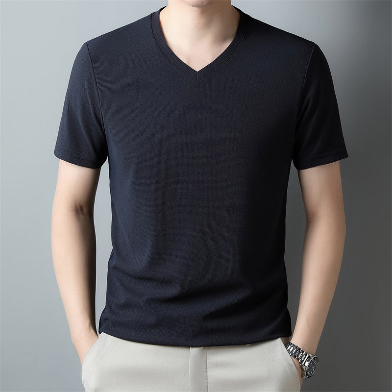 Herr sommar-T-shirt med V-ringning och kort ärm i lätt tyg