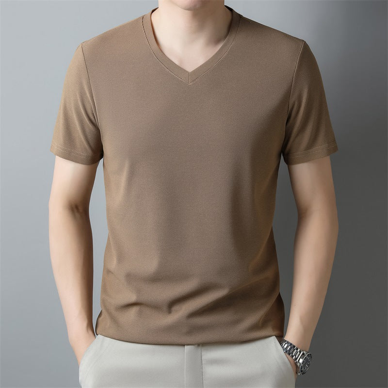 Herr sommar-T-shirt med V-ringning och kort ärm i lätt tyg