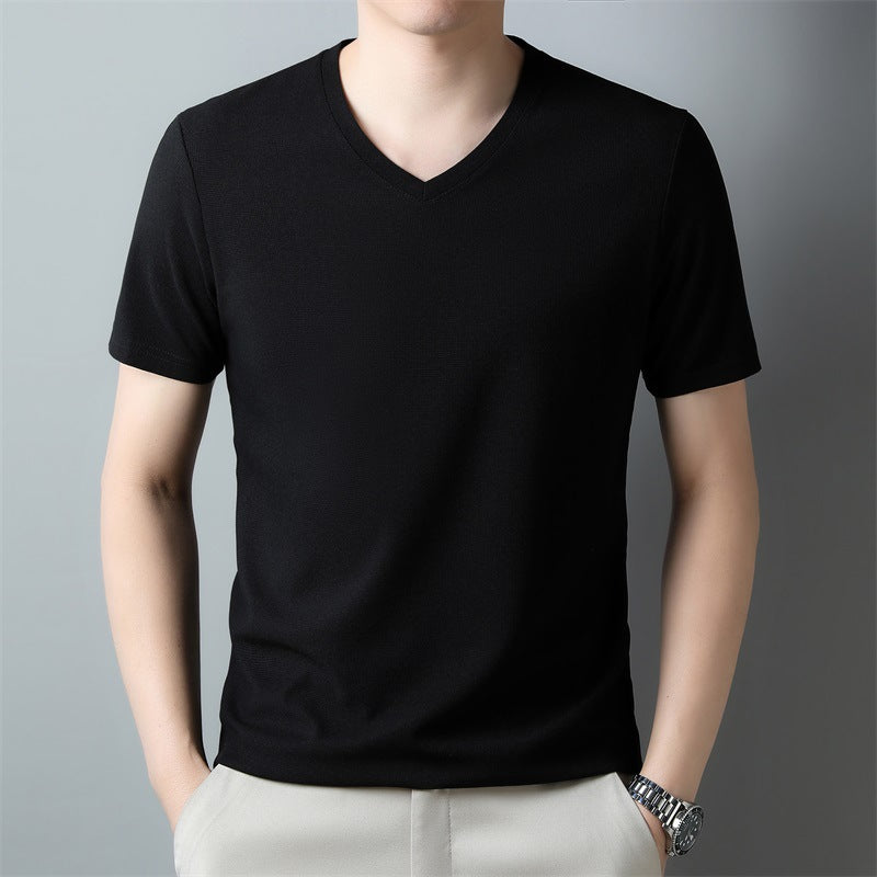 Herr sommar-T-shirt med V-ringning och kort ärm i lätt tyg