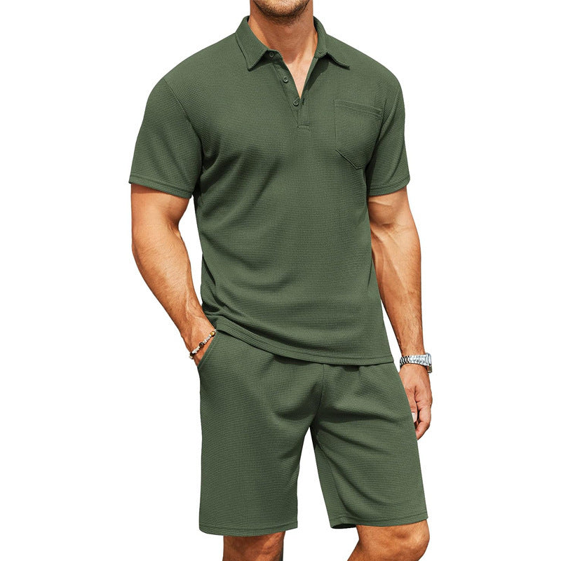 Herr Sommar Kortärmad Pikétröja Slim Fit Kavajkrage