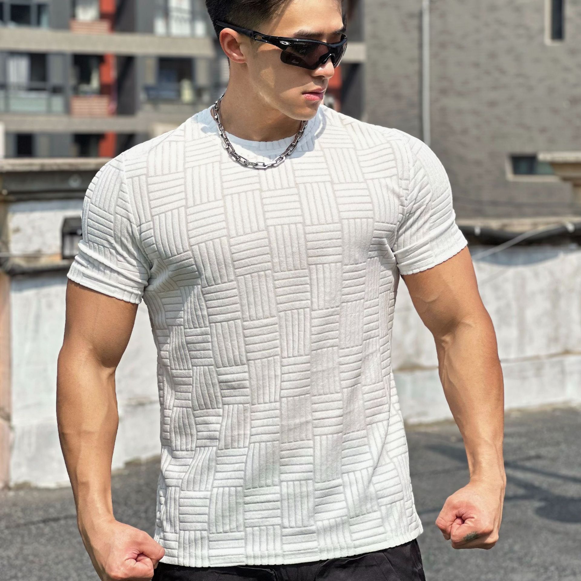 Herrkortärmad Fitness-T-Shirt Med Halvtät Passform För Träning