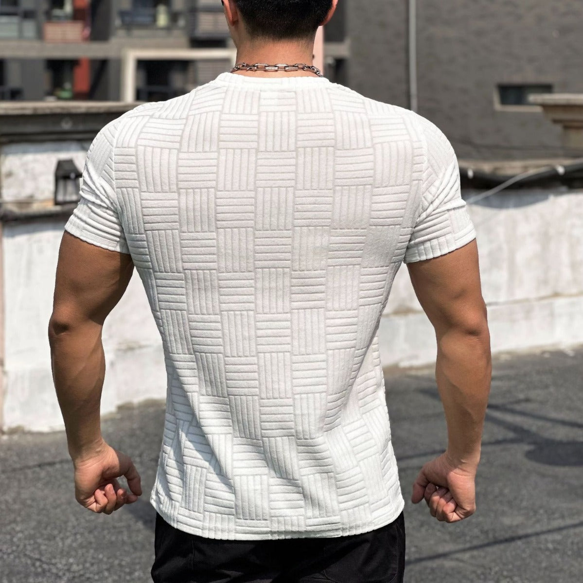 Herrkortärmad Fitness-T-Shirt Med Halvtät Passform För Träning