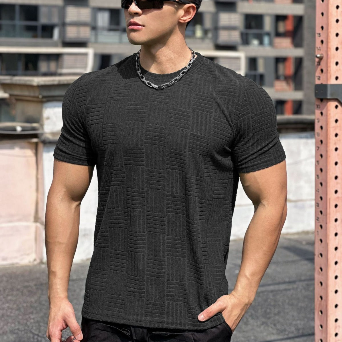 Herrkortärmad Fitness-T-Shirt Med Halvtät Passform För Träning