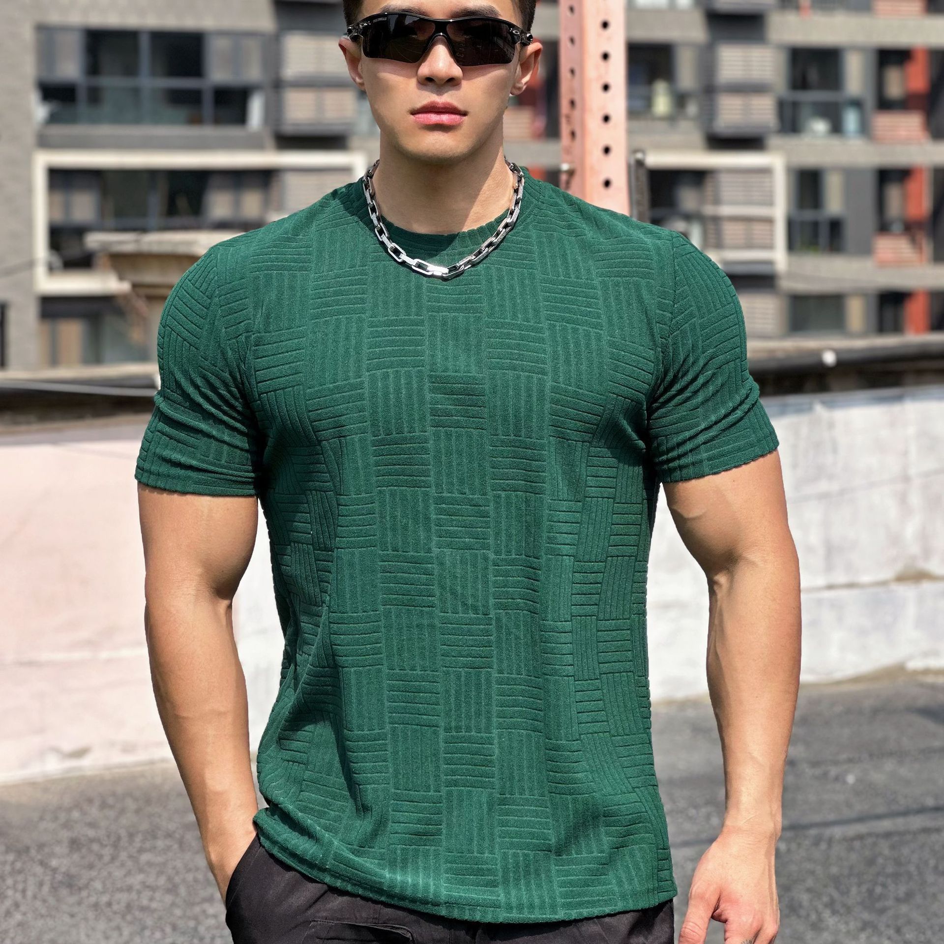 Herrkortärmad Fitness-T-Shirt Med Halvtät Passform För Träning