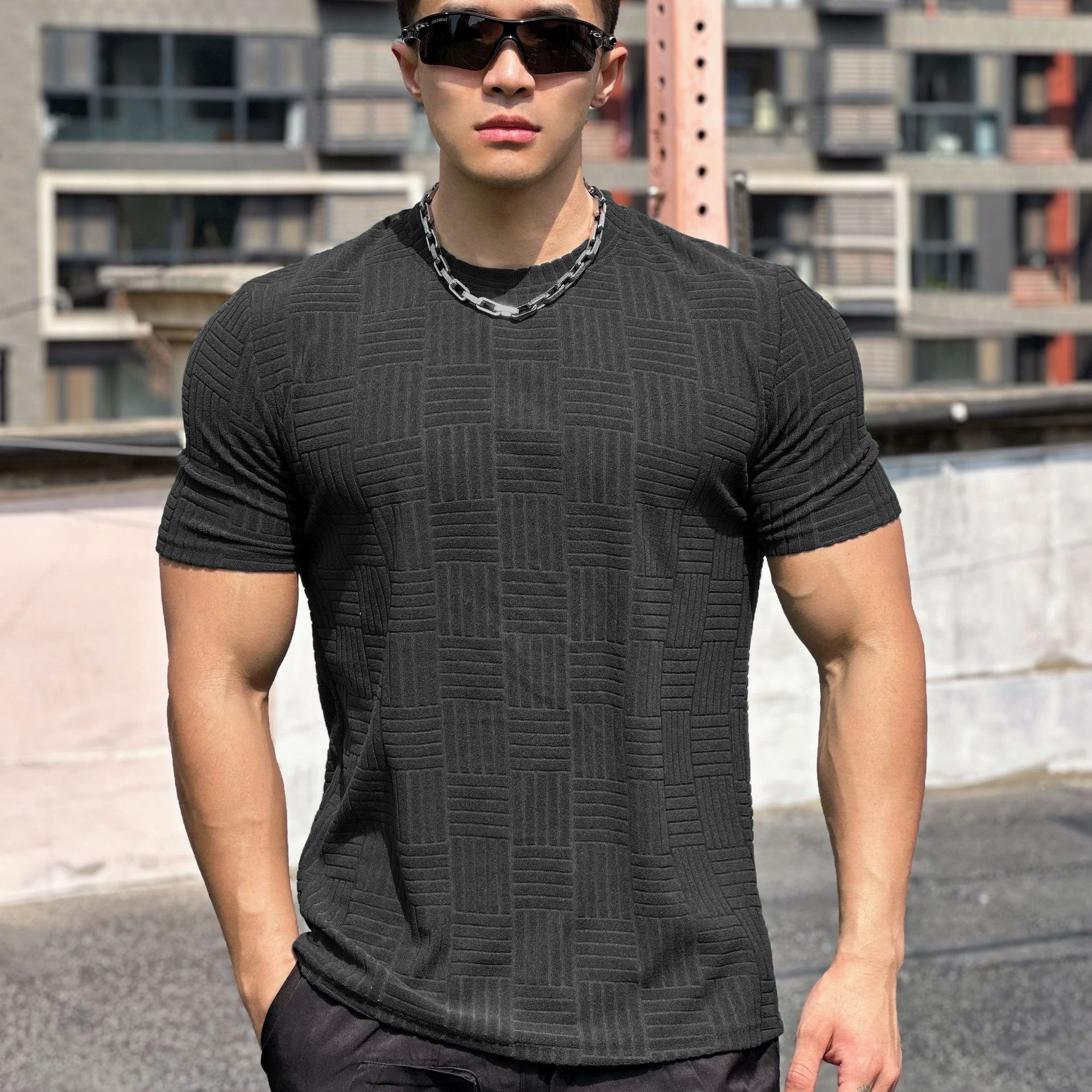 Herrkortärmad Fitness-T-Shirt Med Halvtät Passform För Träning