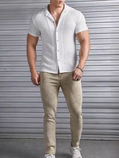Herrkortärmad skjorta Slim Fit Våffelstruktur Lättviktsdesign