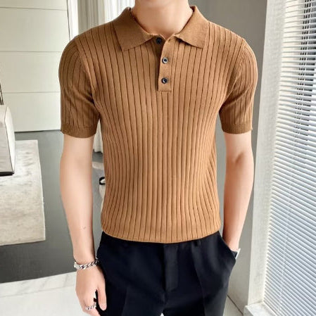 Herrpoloshirt Med Kort äRm, Randig, Slag Och Knappar Framtill