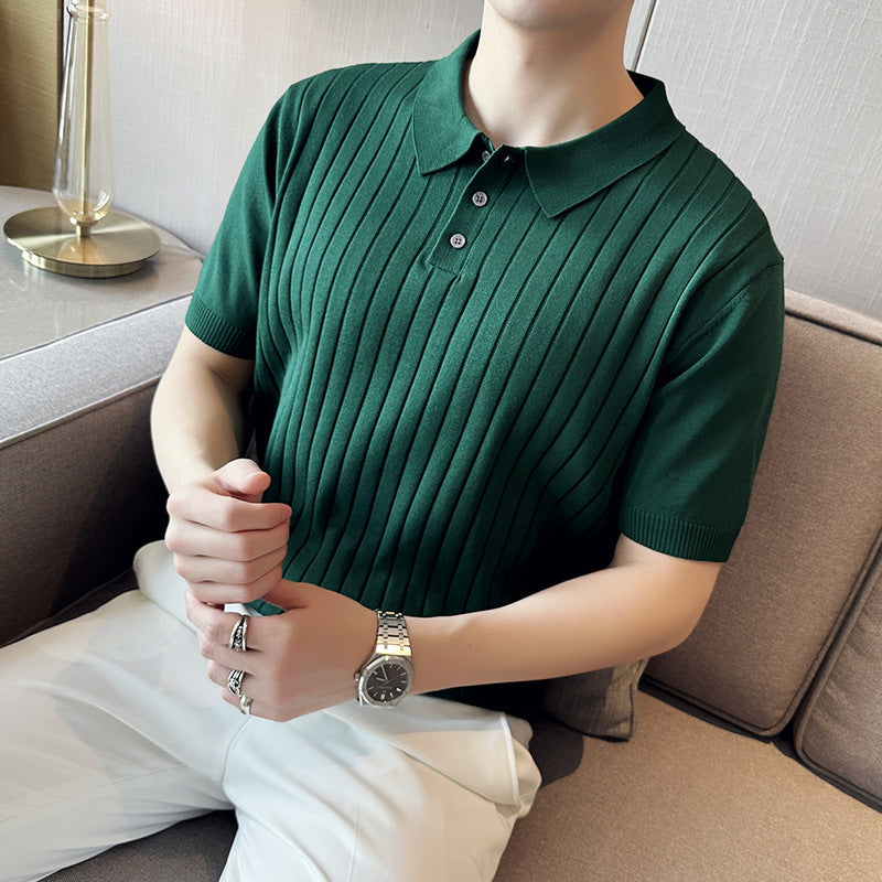 Herrpoloshirt Med Kort äRm, Randig, Slag Och Knappar Framtill