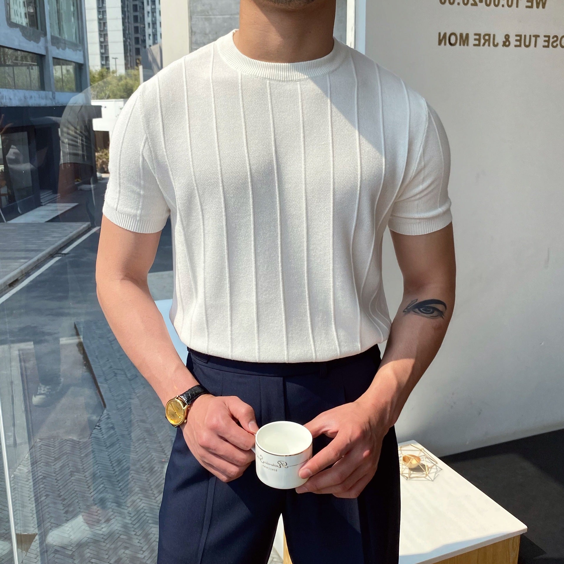 Herrkortärmad T-Shirt Med Lös Passform, Lättviktig Pullover, Rund Hals, Enfärgad