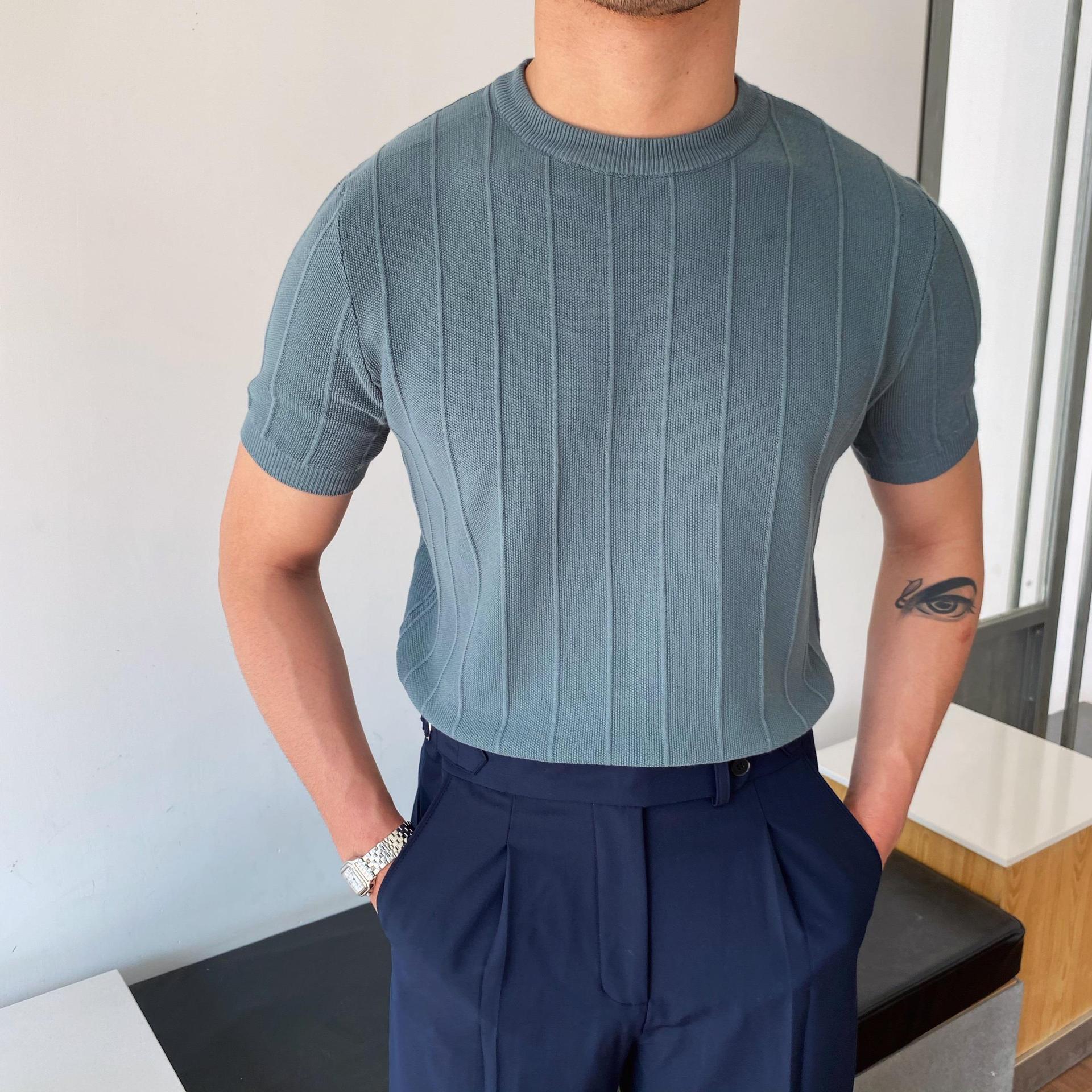 Herrkortärmad T-Shirt Med Lös Passform, Lättviktig Pullover, Rund Hals, Enfärgad