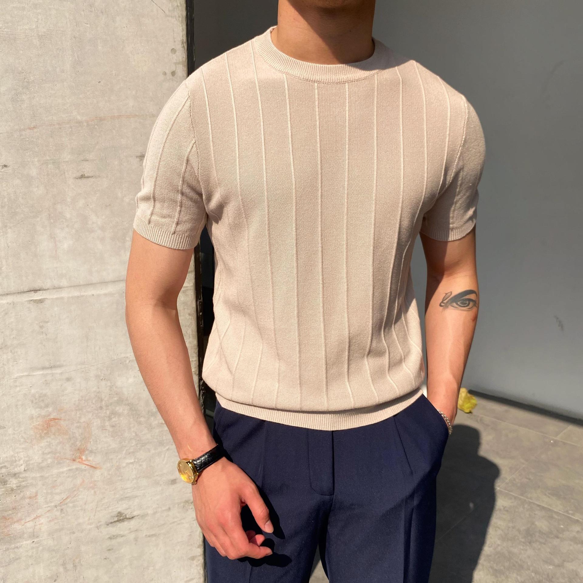 Herrkortärmad T-Shirt Med Lös Passform, Lättviktig Pullover, Rund Hals, Enfärgad
