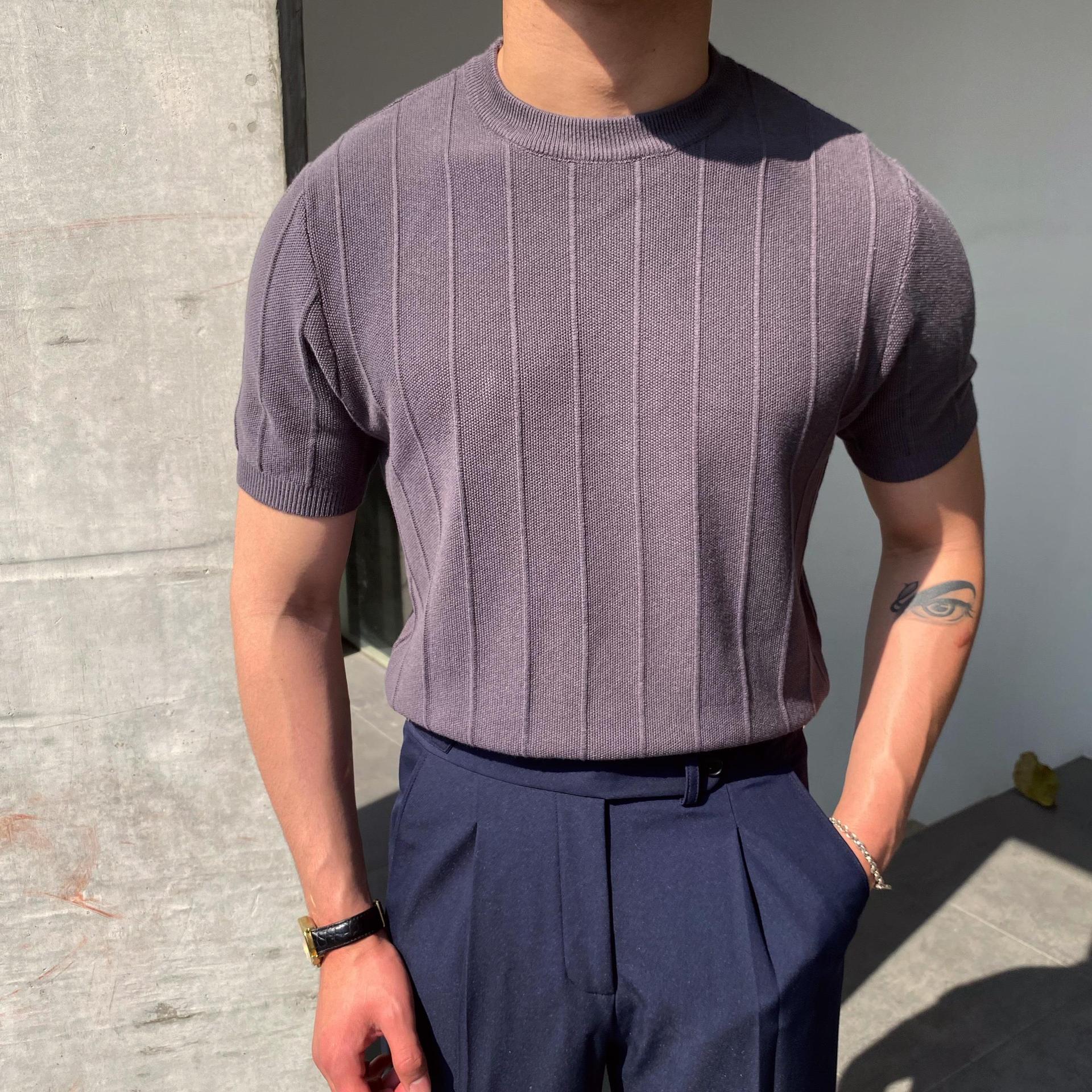 Herrkortärmad T-Shirt Med Lös Passform, Lättviktig Pullover, Rund Hals, Enfärgad