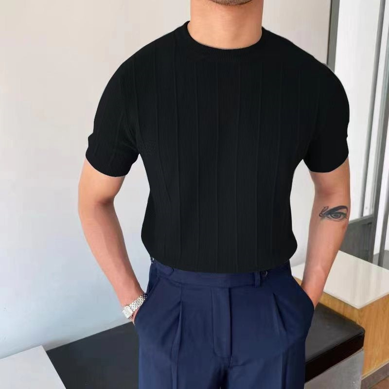 Herrkortärmad T-Shirt Med Lös Passform, Lättviktig Pullover, Rund Hals, Enfärgad