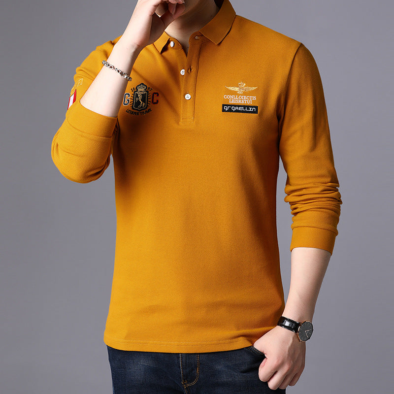 Herrlångärmad Slim Fit T-shirt med slagkrage – Enfärgad Pullover