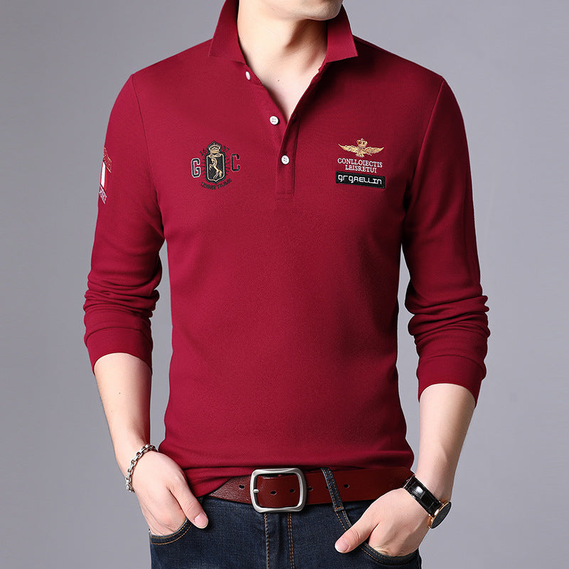 Herrlångärmad Slim Fit T-shirt med slagkrage – Enfärgad Pullover