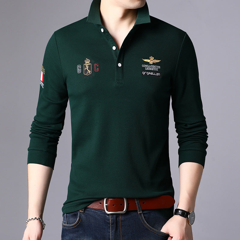 Herrlångärmad Slim Fit T-shirt med slagkrage – Enfärgad Pullover