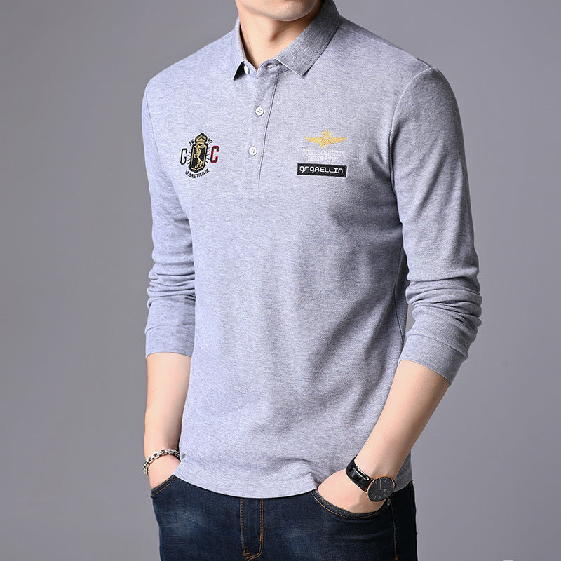 Herrlångärmad Slim Fit T-shirt med slagkrage – Enfärgad Pullover