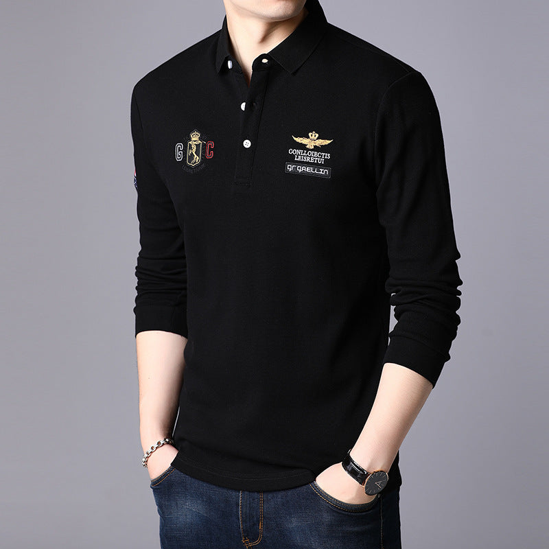 Herrlångärmad Slim Fit T-shirt med slagkrage – Enfärgad Pullover