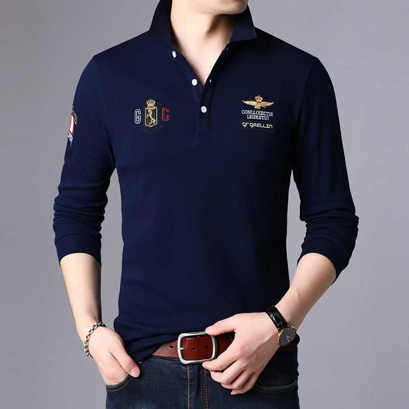 Herrlångärmad Slim Fit T-shirt med slagkrage – Enfärgad Pullover