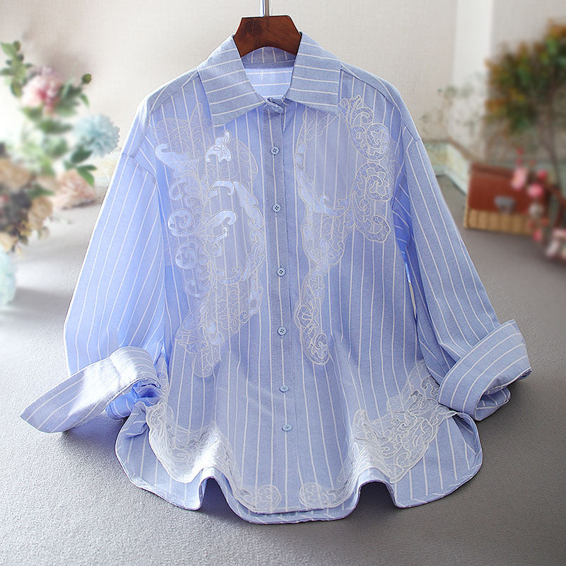 Damtröja med Lång Ärm, Oversized, Hålad Mesh och Broderi