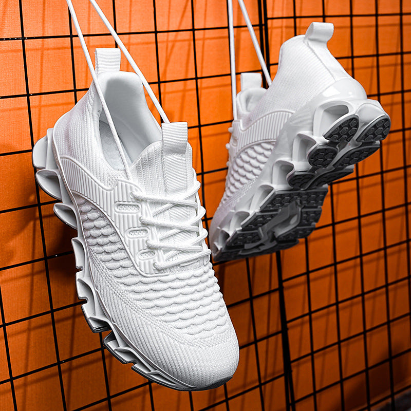 Herr Sneakers Andningsbar Tvålagers Skinn Övre TPU Blade-Sula Snörning Låg Klack