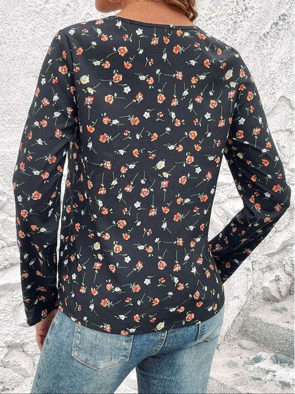 Vårtröja För Kvinnor, Slim Fit, Rund Halsringning Och Blommönster