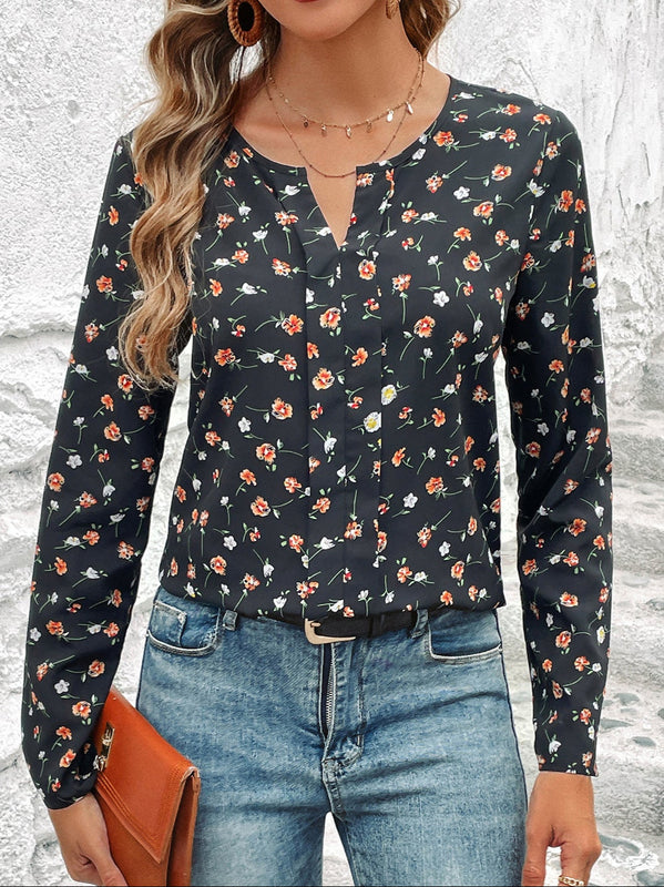 Vårtröja För Kvinnor, Slim Fit, Rund Halsringning Och Blommönster