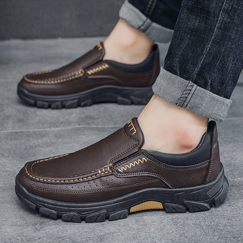 Herrskor för Höst, Business – PU-överdel, Slip-On, Gummisula, Låg Klack, Rund Tå