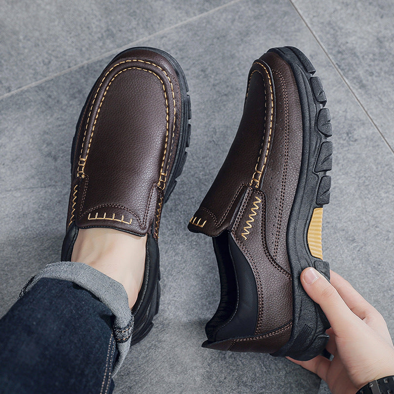 Herrskor för Höst, Business – PU-överdel, Slip-On, Gummisula, Låg Klack, Rund Tå