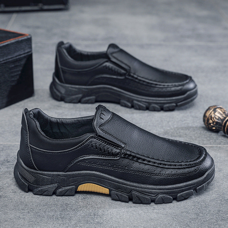 Herrskor för Höst, Business – PU-överdel, Slip-On, Gummisula, Låg Klack, Rund Tå