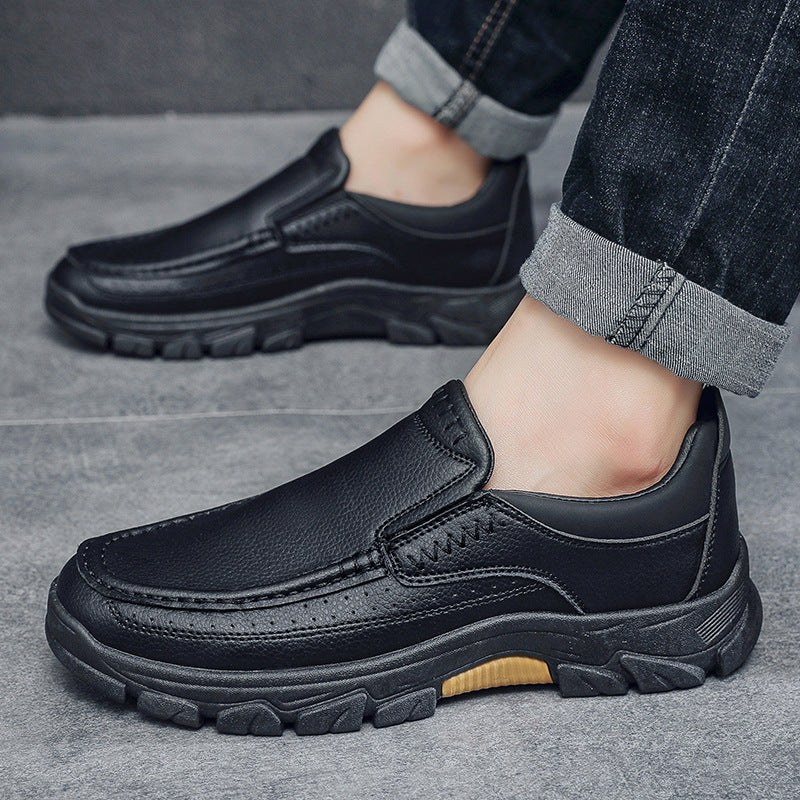 Herrskor för Höst, Business – PU-överdel, Slip-On, Gummisula, Låg Klack, Rund Tå