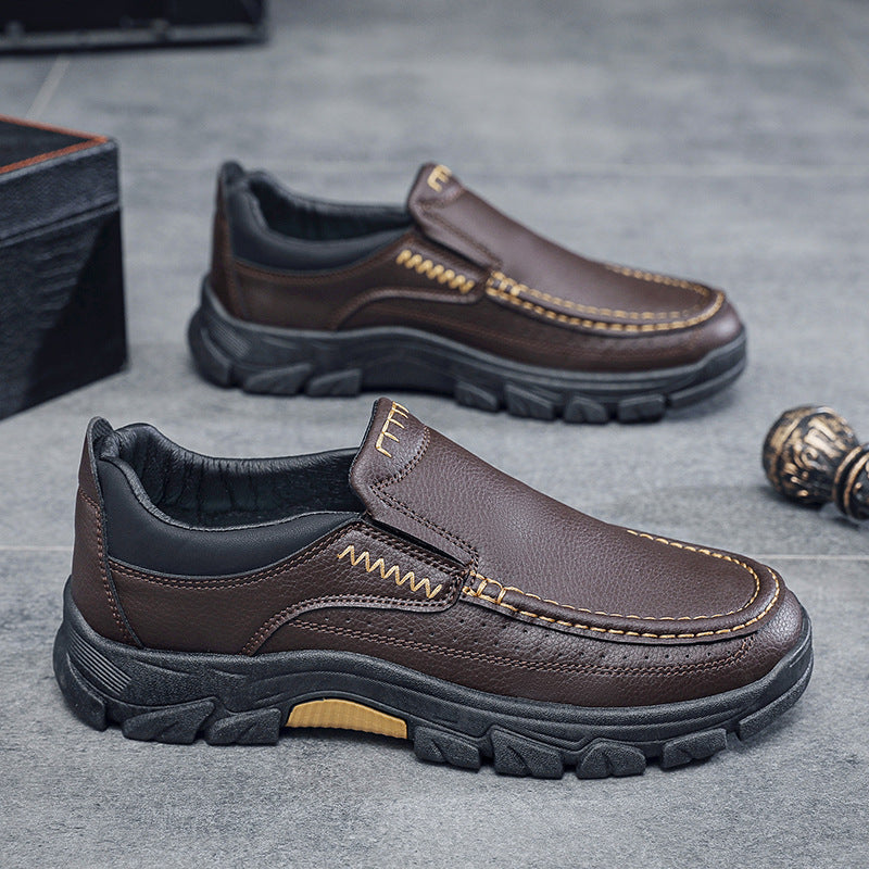 Herrskor för Höst, Business – PU-överdel, Slip-On, Gummisula, Låg Klack, Rund Tå