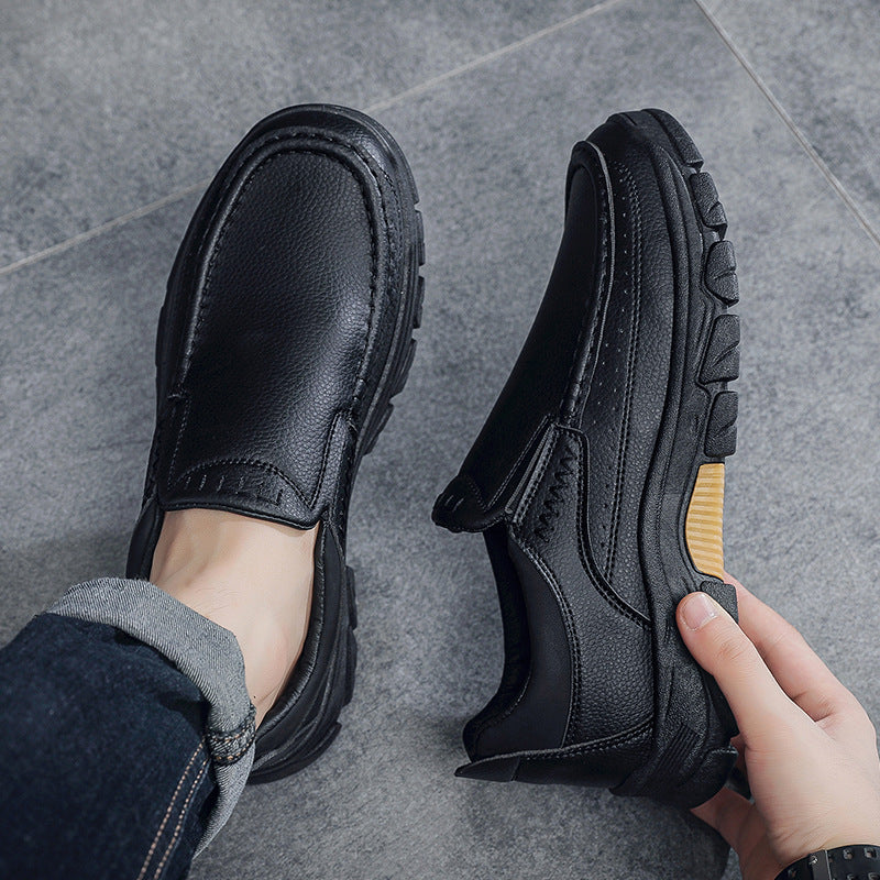 Herrskor för Höst, Business – PU-överdel, Slip-On, Gummisula, Låg Klack, Rund Tå
