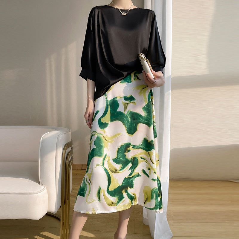 Sommar-T-Shirt För Kvinnor, Lös Passform, Rund Halsringning, 3/4-äRmar, Beskuren I Satin, Issiden