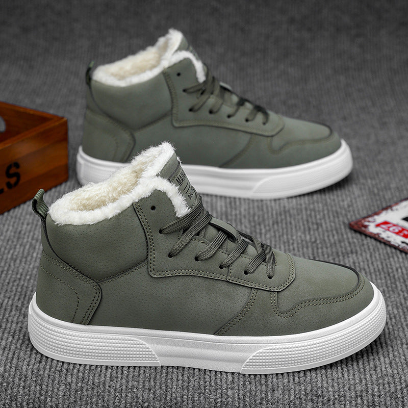 Herr Vinter Sneakers med Högt Skaft, PU Överdel, Fleecefoder och Snörning