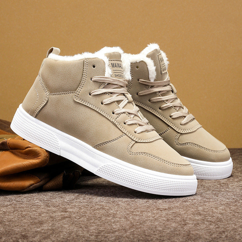 Herr Vinter Sneakers med Högt Skaft, PU Överdel, Fleecefoder och Snörning