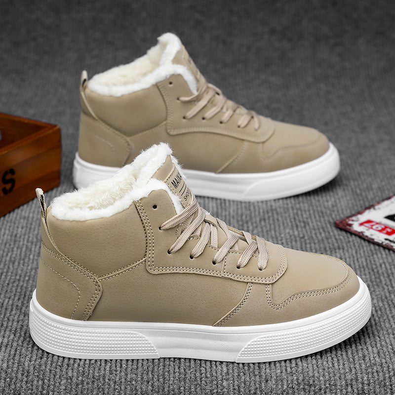 Herr Vinter Sneakers med Högt Skaft, PU Överdel, Fleecefoder och Snörning