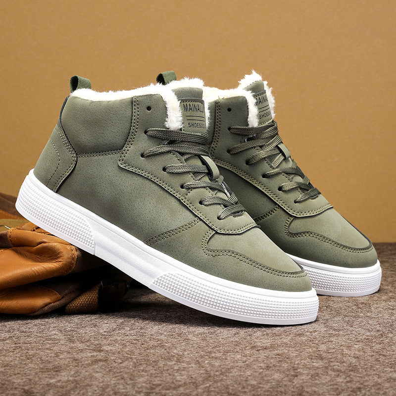 Herr Vinter Sneakers med Högt Skaft, PU Överdel, Fleecefoder och Snörning
