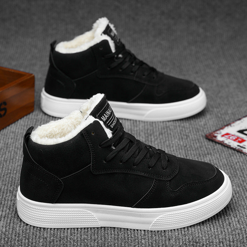 Herr Vinter Sneakers med Högt Skaft, PU Överdel, Fleecefoder och Snörning